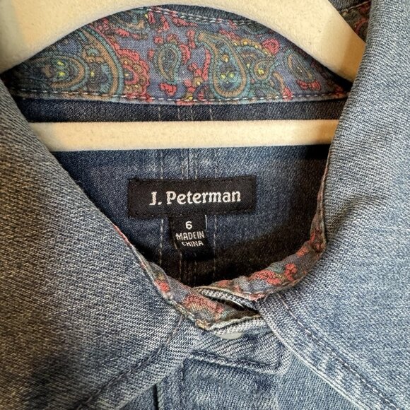 J Peterman Denim Jacket 6 Pearl Snap Long Sleeve - Picture 4 of 6